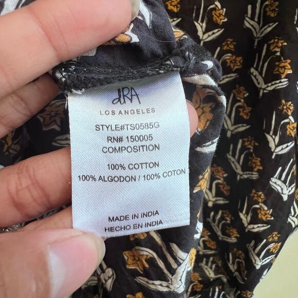 dRA Los Angeles Anthropologie Floral Black Gold layered Puff Sleeve Tops M Boho - Picture 6 of 7